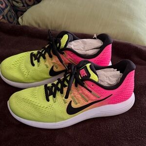 Nike Women's Neon Yellow and Pink Athletic Shoes